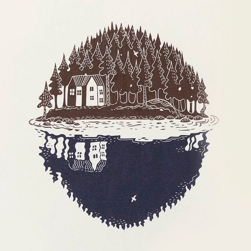 Island reflection - rubber carving 1