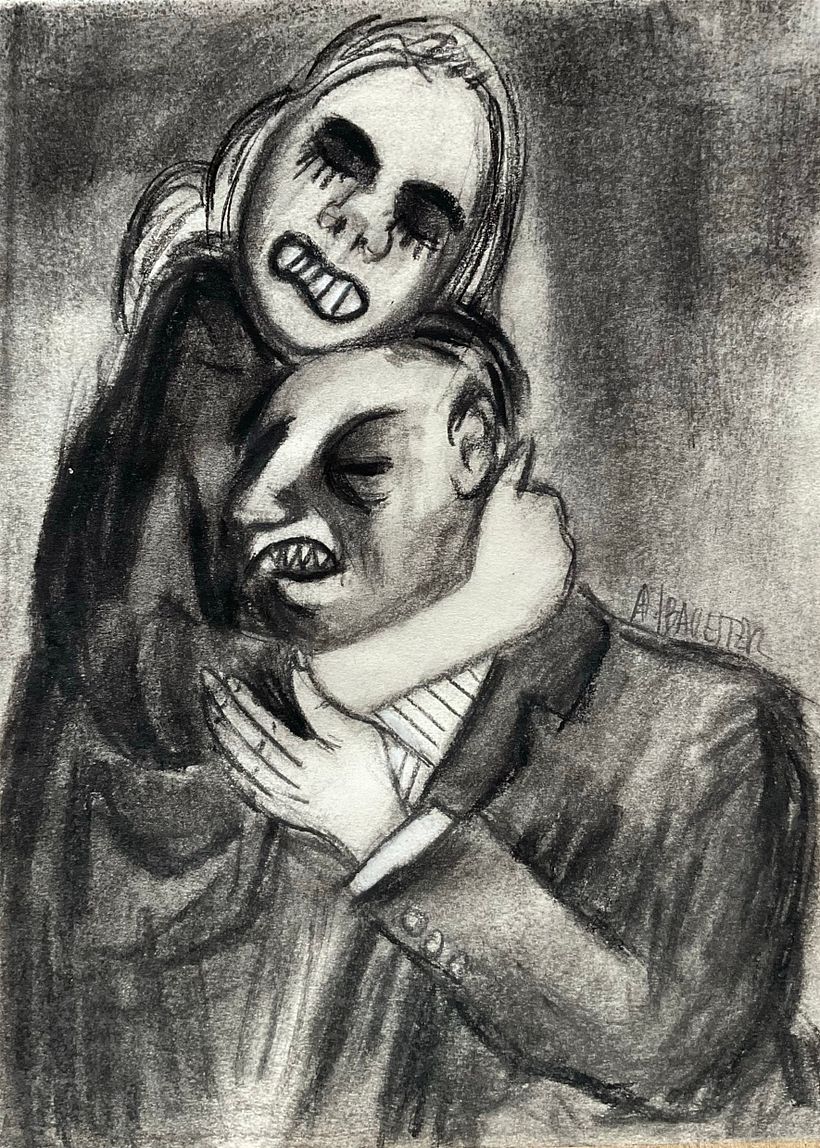 Este es un dibujo mio al carbon de hace unos años con monstruos.