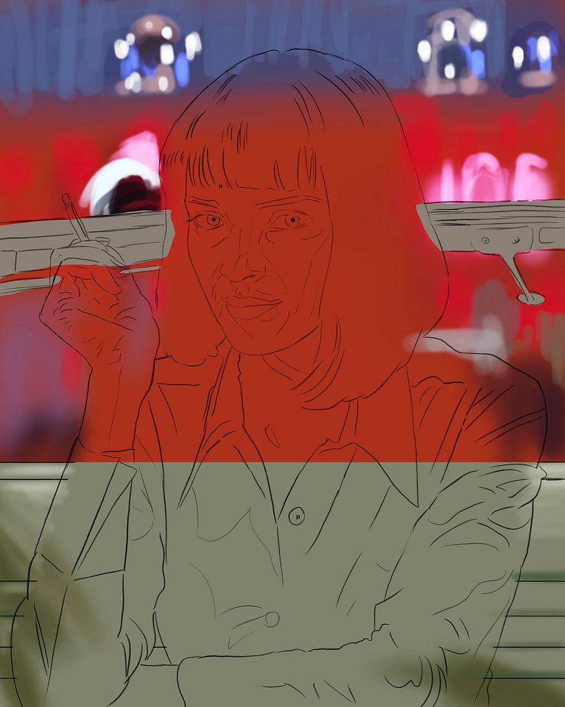 After blocking in a rough background, I neatly traced the key features and details including main steps of light and shadow.