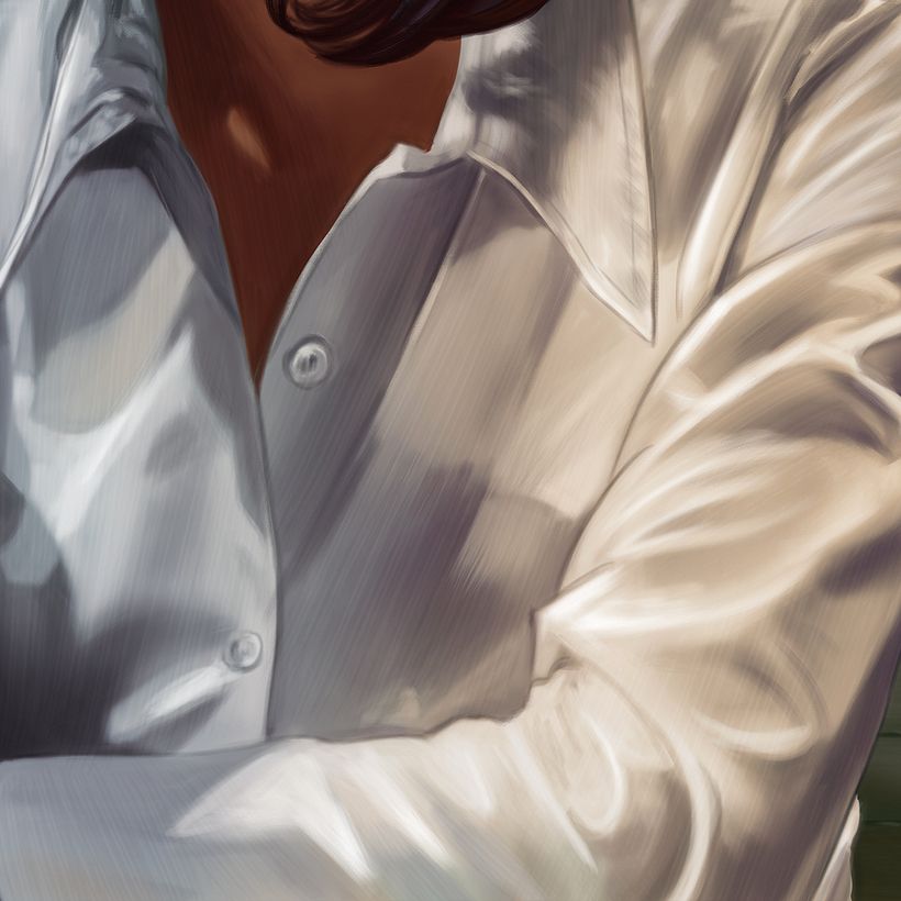 The clothing needs the same attention to detail after that, though I clearly show some bristle marks to keep it painterly.