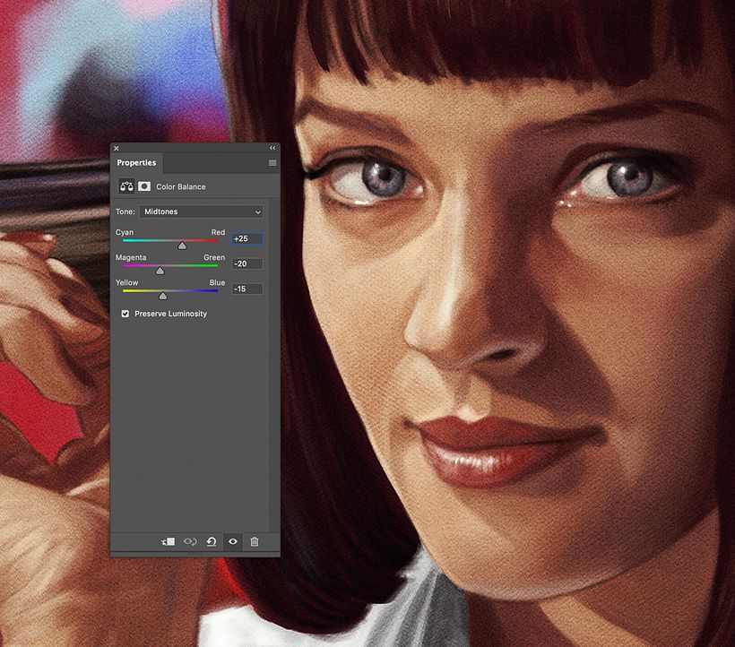 For some final touches, I introduce a canvas texture and adjust the overall colour balance to really enhance the atmosphere.