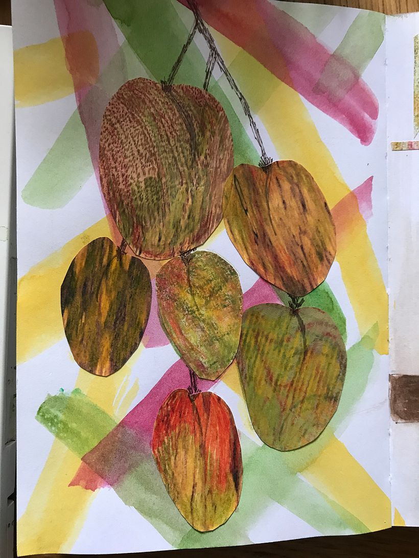 Used pieces of cut out painted paper for the mangoes and added pencil. Quite liked this