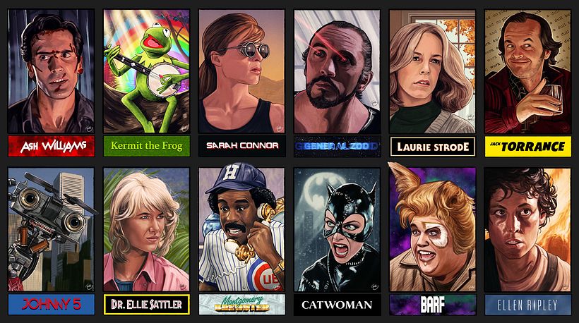 Various other portraits of classic movie characters (with appropriate backgrounds and typography) I've painted in Photoshop.