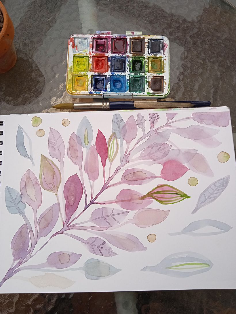 Practicing painting leaves for the final painting