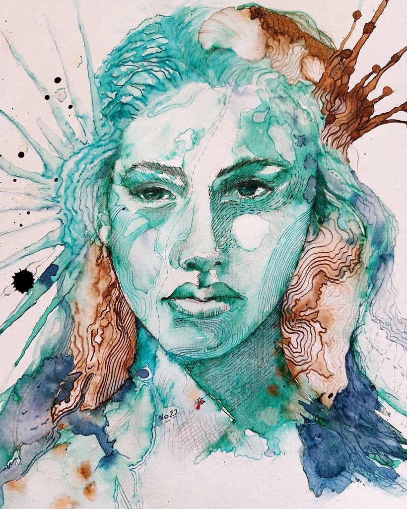 My project for course: Experimental Portraiture with Ink, Tea and Alcohol 5