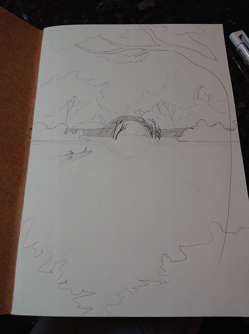 Concept Sketch.  Good idea to draw this as I realised I would need the bridge a bit further down the page.