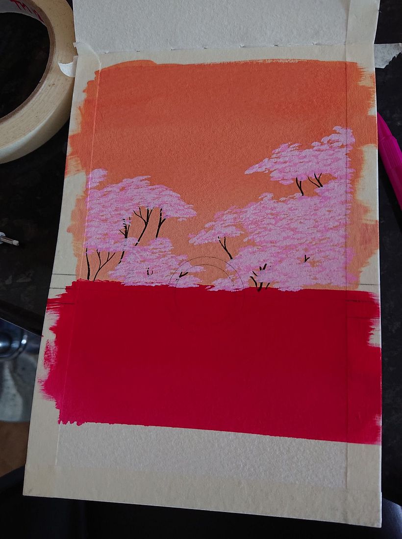 Background done & bridge drawn in for midground guidance