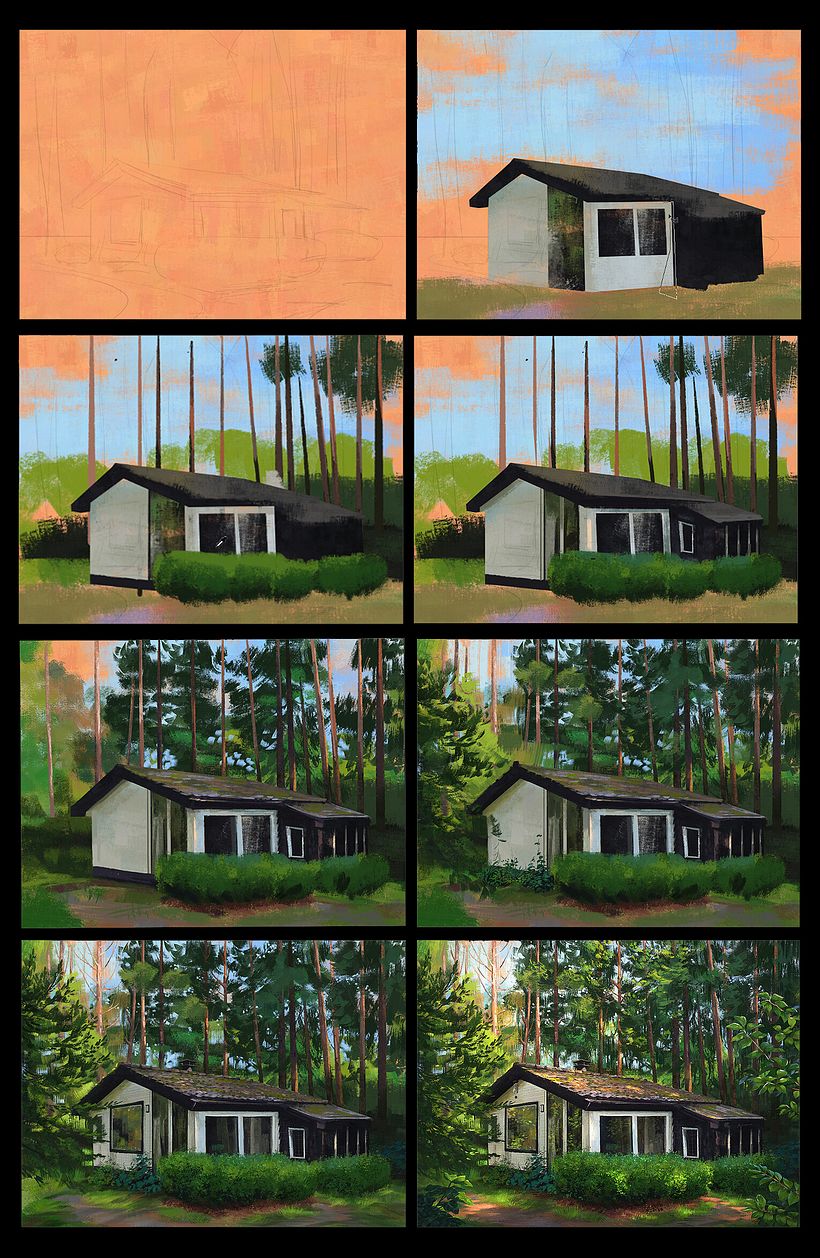 Gouache-style Digital Environment Paintings 6