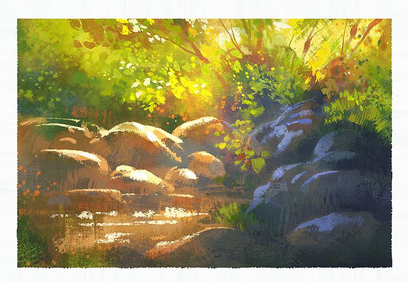 Gouache-style Digital Environment Paintings 9