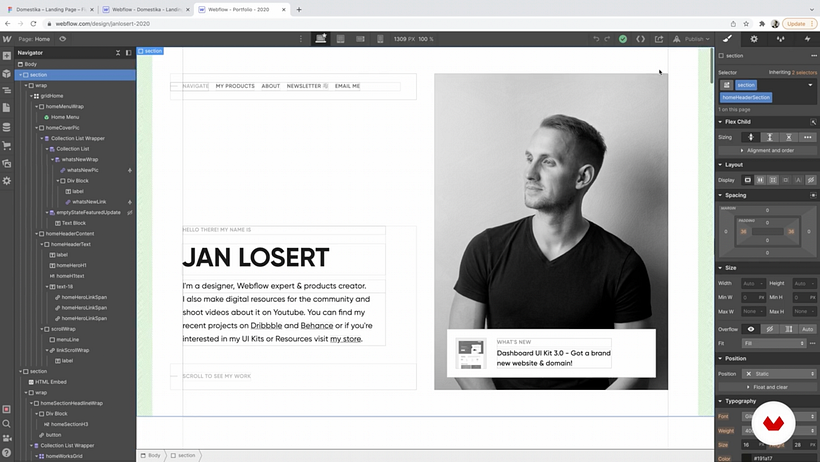 This screenshot demonstrates the boxes that content appears in when working with Webflow.