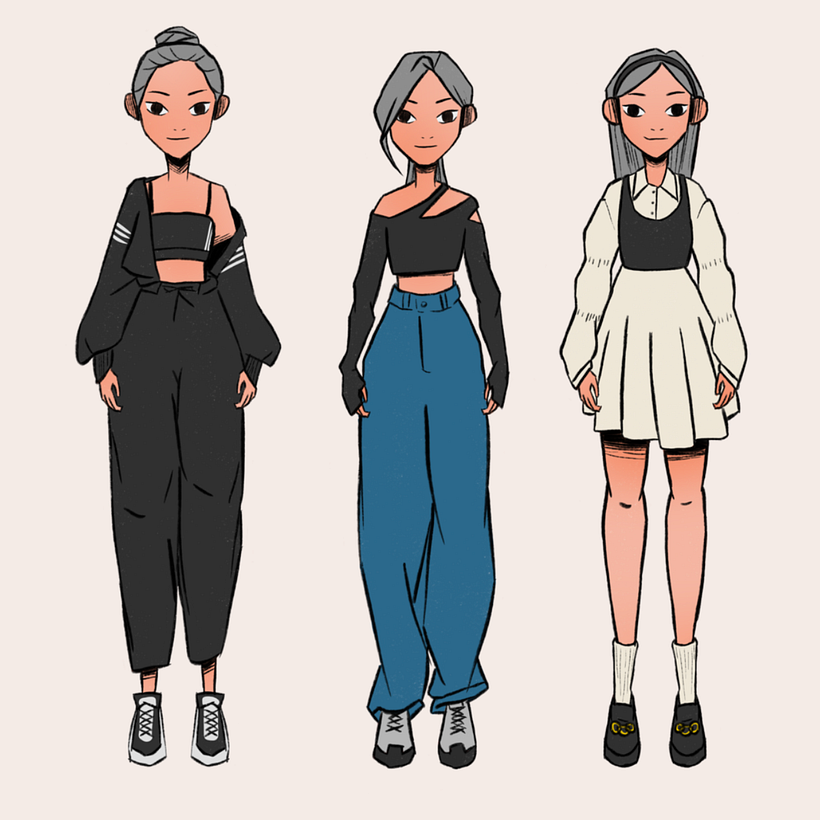 Outfits (sports, hanging out, rehearsal)