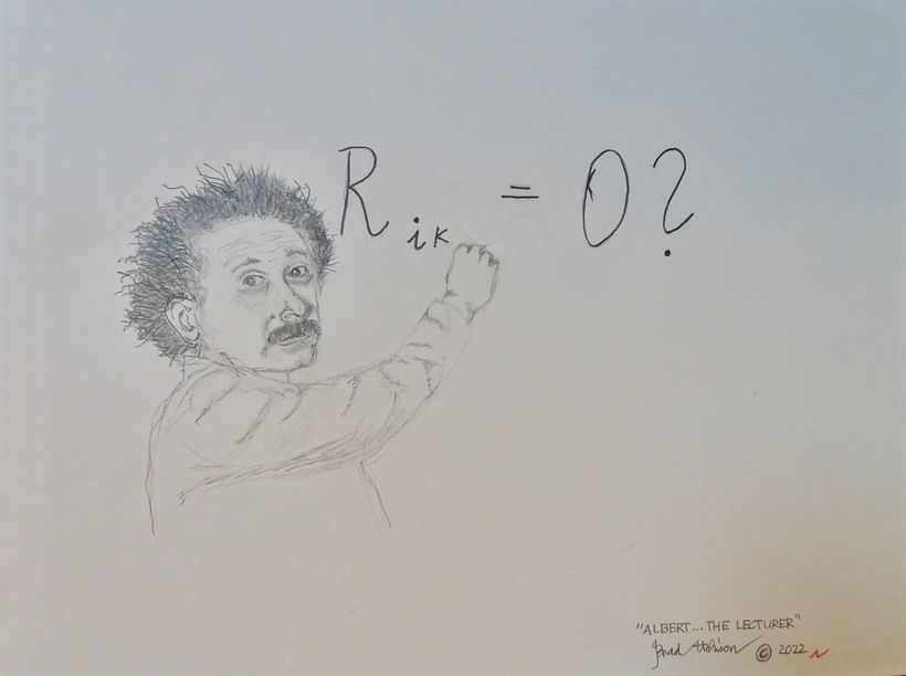 Graphite illustration of a younger Albert Einstein, the university physics lecturer.  © Brad Atchison 2022