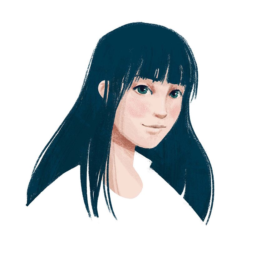 Next step: coloring the head and the hair with using layers and clipping masks.
