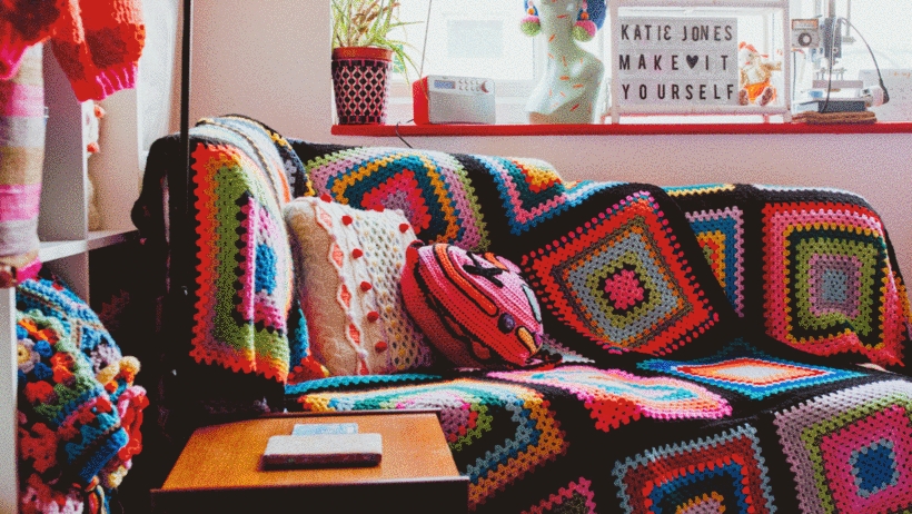 Granny square crochet designs by Katie Jones.