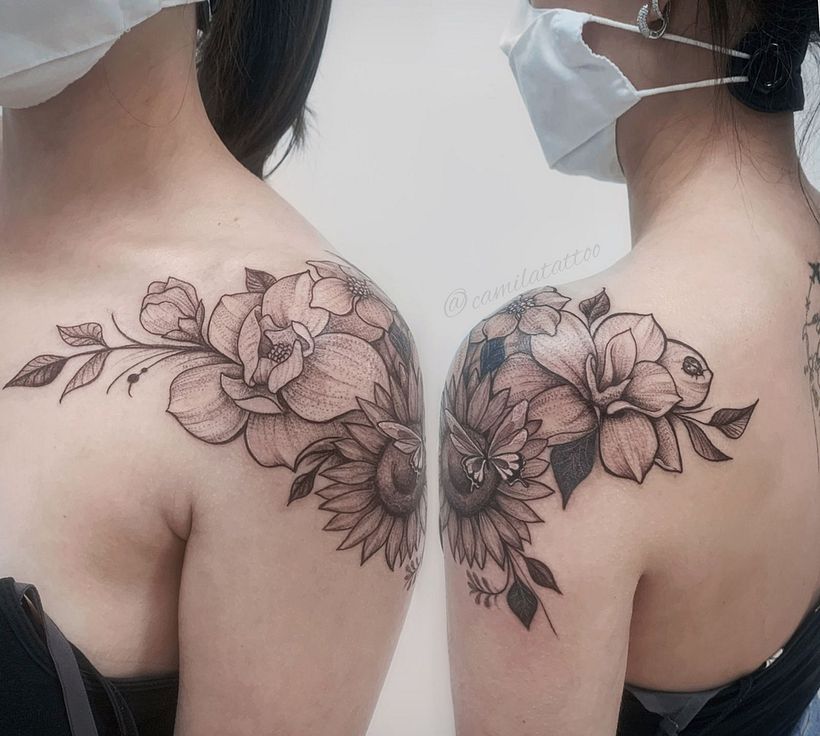 Meu projeto do curso: Tatuagem botânica com pontilhismo 1