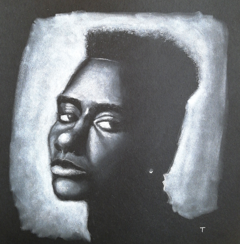 PaintOn black paper, white charcoal pencil and white pastel - i found that one more difficult
