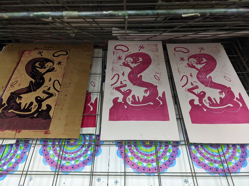 block and test prints for red layer