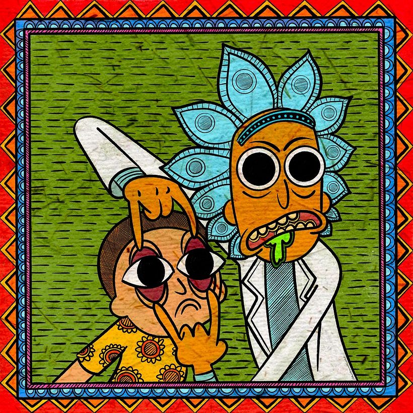 Rick and Morty - Madhubani Style 1