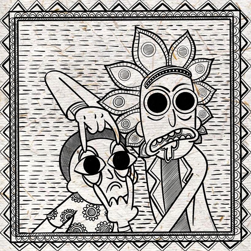 Rick and Morty - Madhubani Style 2