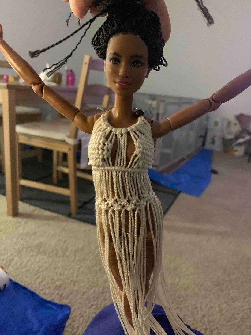 Fitting and Positioning the Square Knots for the skirt.