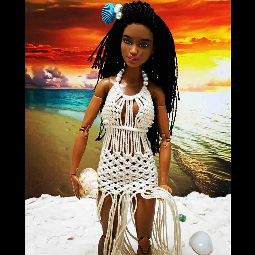 Completed Miniature Beachy Macrame Dress