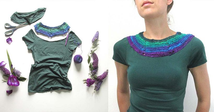 A new crochet yoke for an old T-shirt, by @steelandstitch.