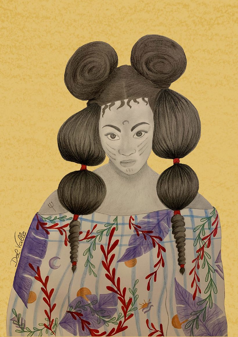 Retrato en gráfico y acuarela