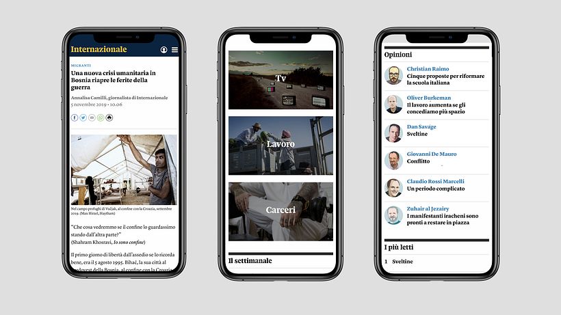 Sitio web de la revista Internazionale optimizado para dispositivos móviles.
