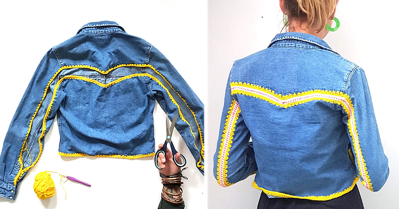 Crochet a cowboy-inspired embellishment into an old denim shirt.