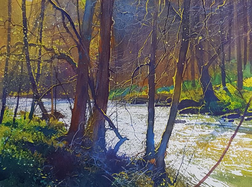 The River Bovey - moodlight. Watercolour and body colour on Arches paper.