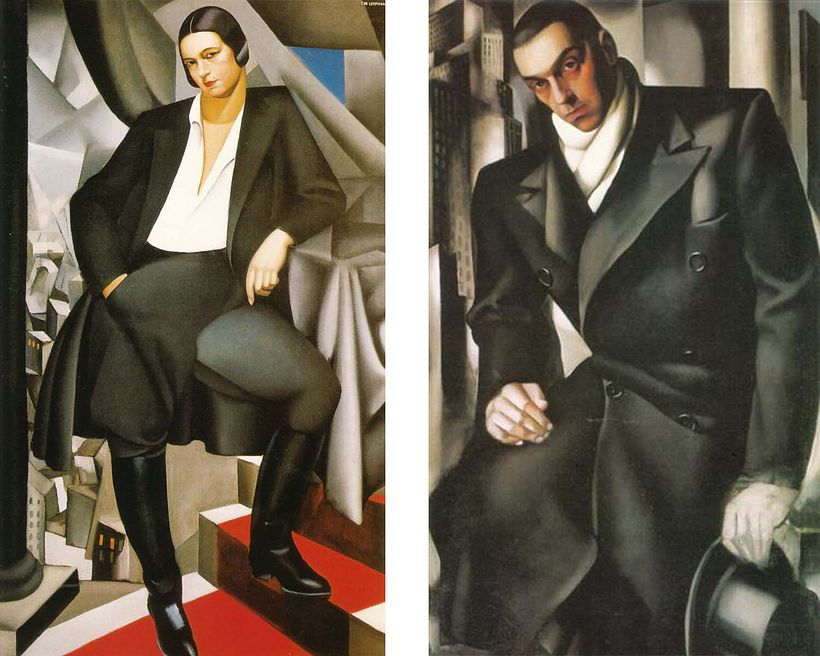 Left: Portrait of the Duchess of La Salle (1925). Right: Portrait of a Man, or Mr Tadeusz de Lempicki (1928), via WikiArt.