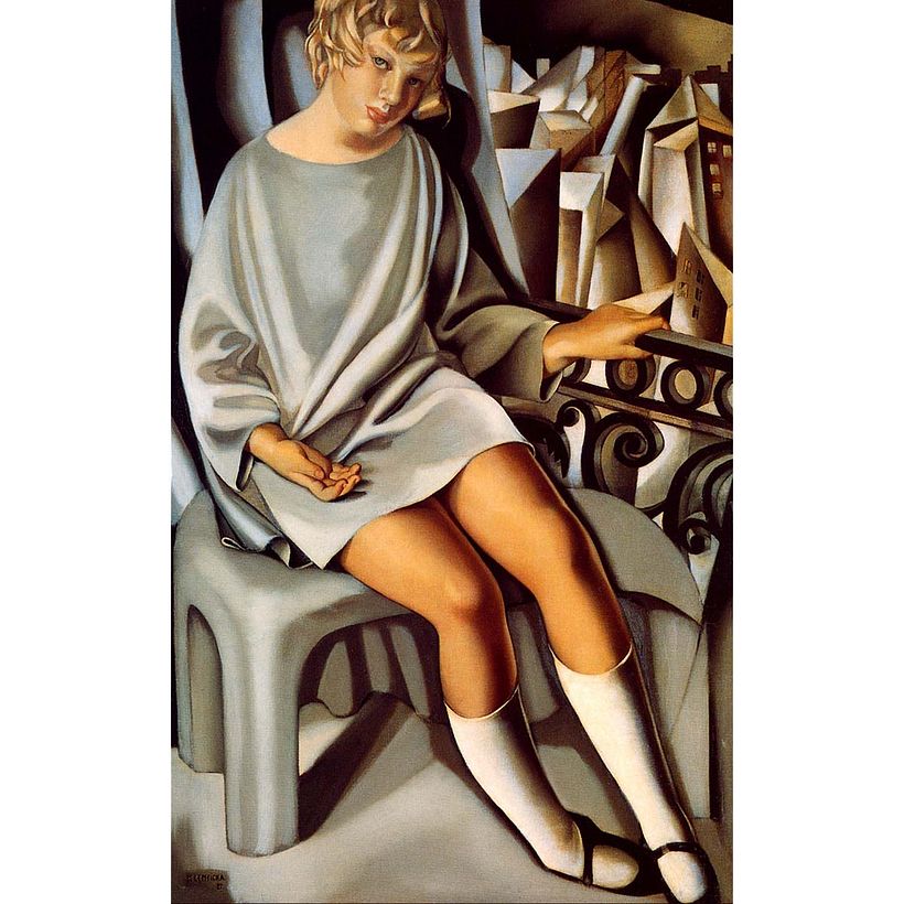 Kizette on the Balcony (1927) is a portrait of her daughter demonstrating her high-contrast color and lighting choices.