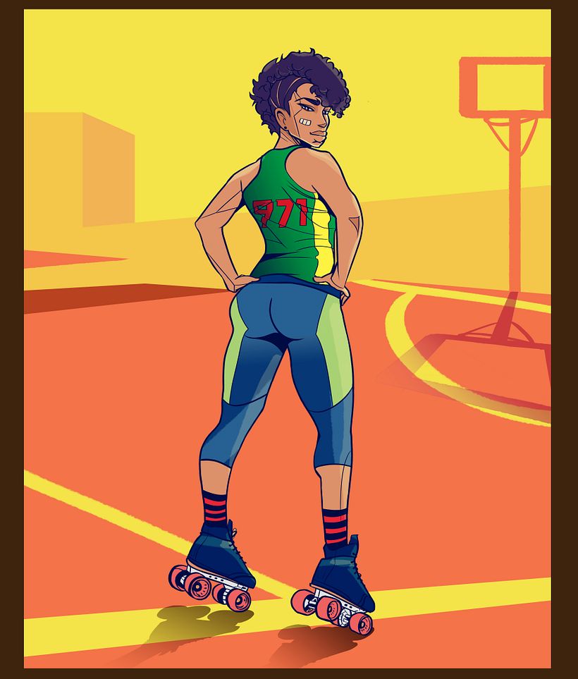 Caribbean girl roller skating tropical