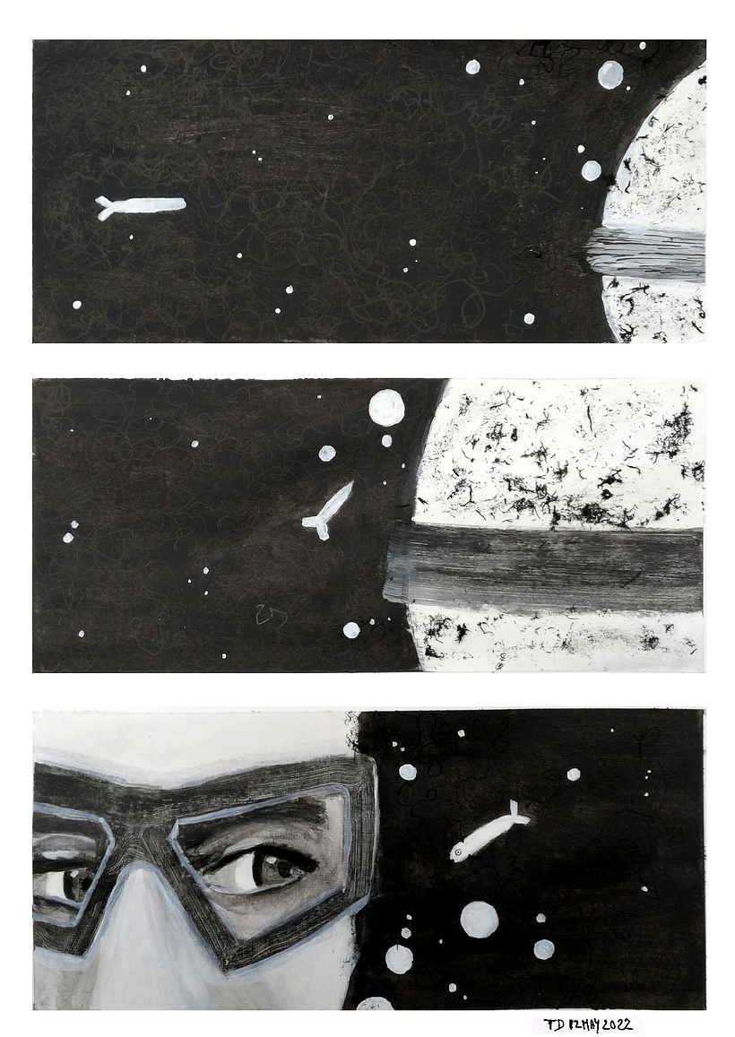 The cradle of stars, acrylics, ink, eraser dust