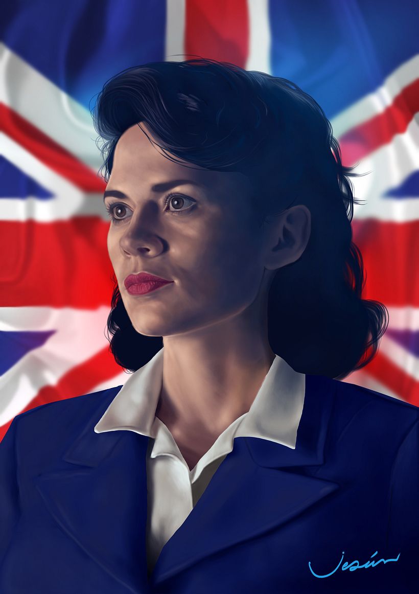 Por el uniforme azul que usó el personaje en la serie "Agente Carter". Así es como finalmente quedó mi proyecto del curso.