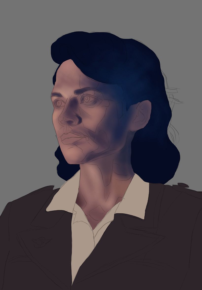 Iniciando con los colores básicos que definen las formas generales del rostro.