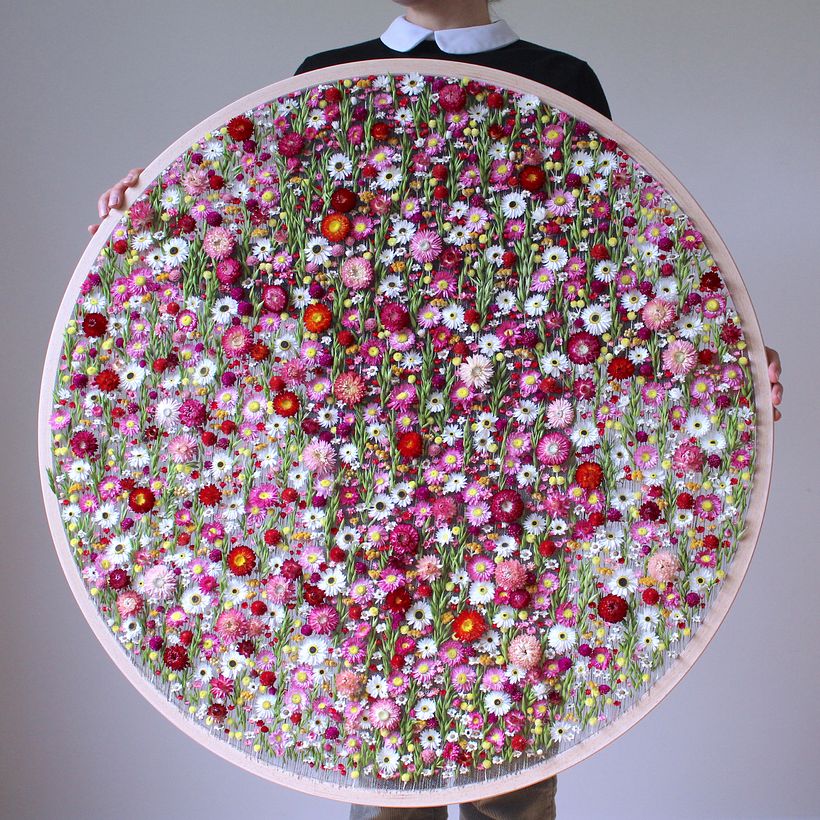 Large scale dried flower embroidery typestry private art commission  4