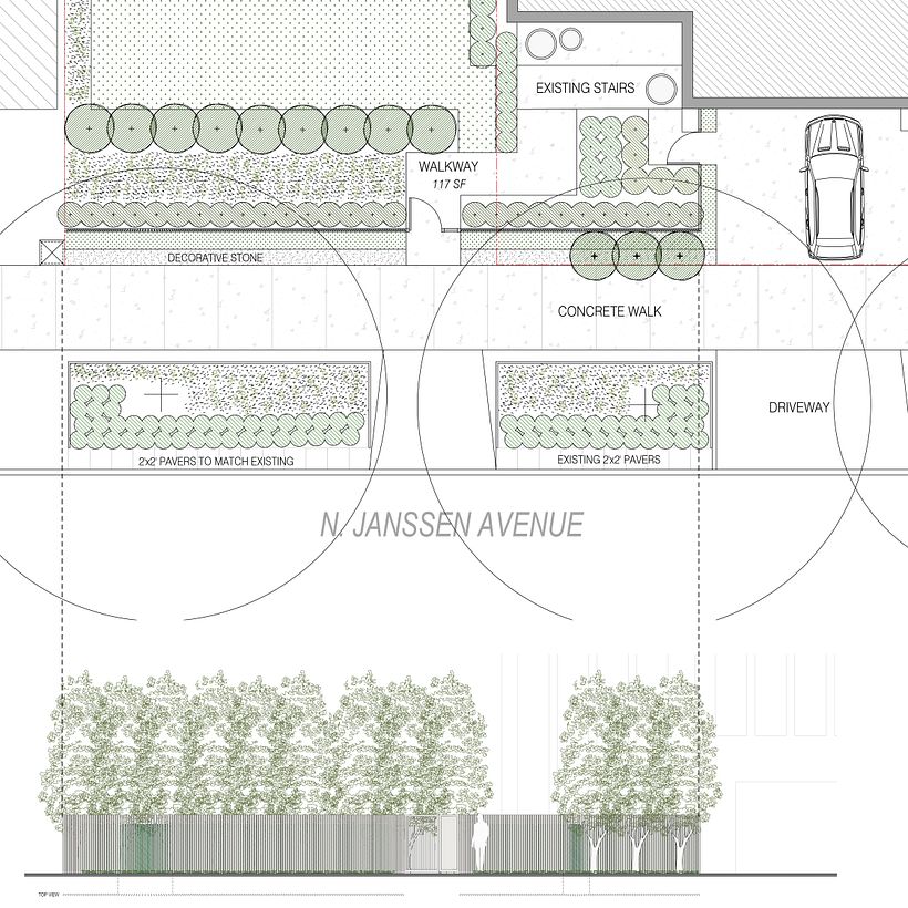 Enlarged Landscape Plan with Sectional Elevation Through Fence 1
