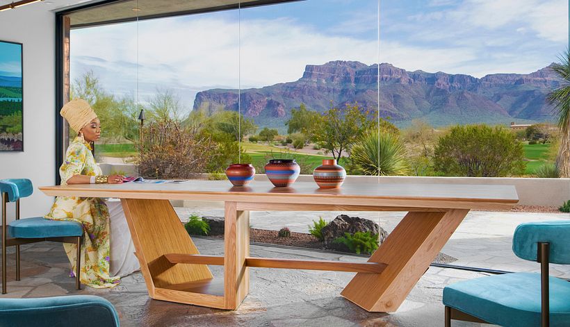 Custom dining table made from Teak mixed with Hickory.