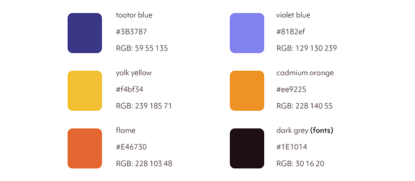 Tootor colour palette