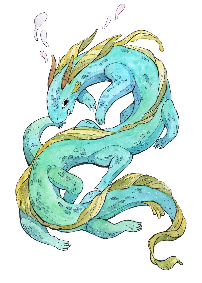 Silly dragon, ink & water color