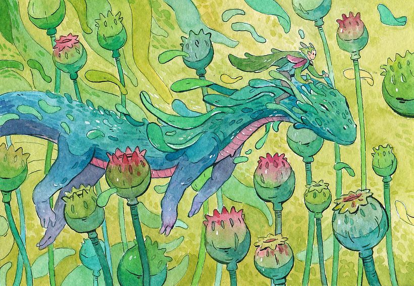 Mohnreiter: Water color painting for a postcard exhibition at Gallery Nucleus 