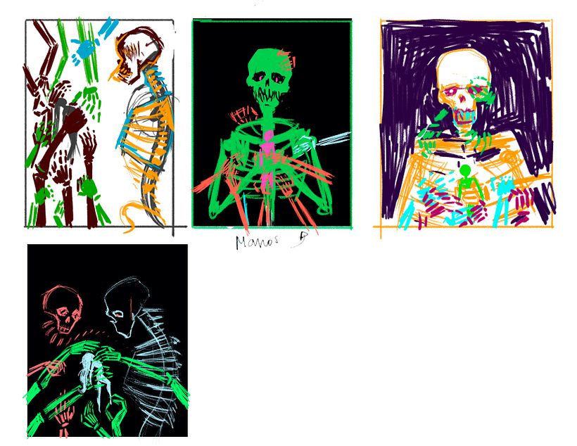 Estas son las miniaturas que hice para decidir la composición.