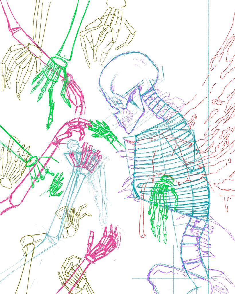 Después acomodé cada elemento para crear la pose del monstruo y los brazos.