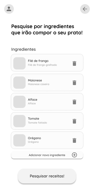Tela de ingredientes
