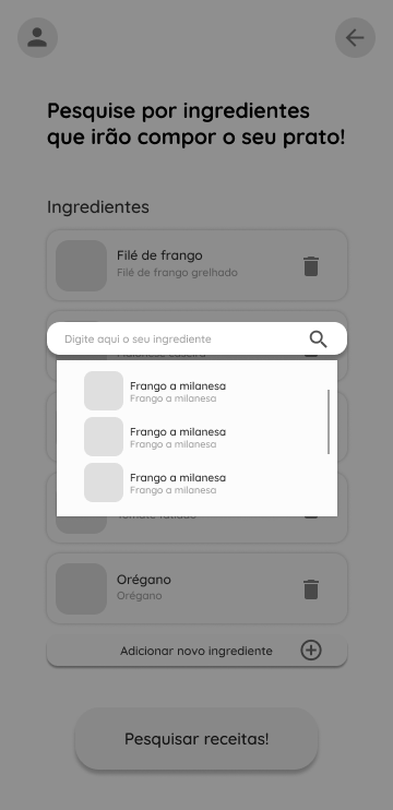 Tela de ingredientes - pesquisa