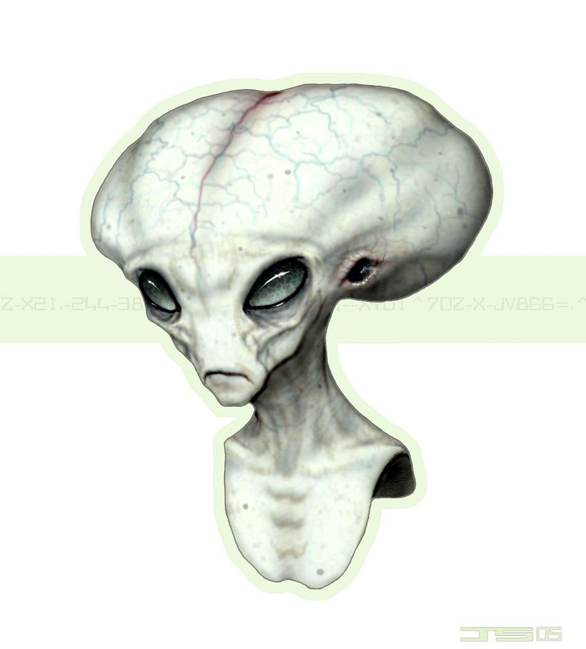 Big-headed alien illustration for a magazine article on U.F.O.'s