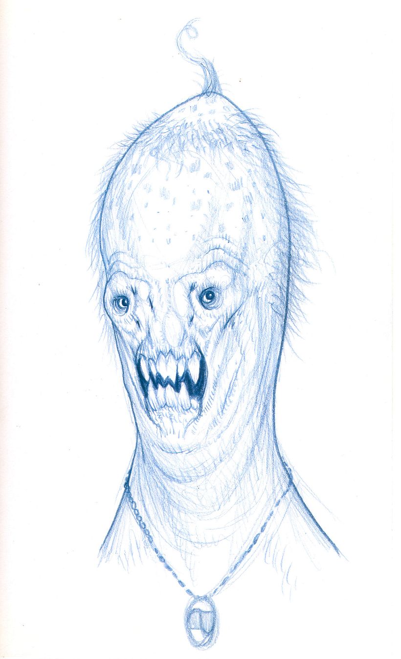 Whimsical character in colored pencil