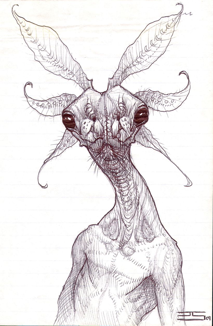 Leafy head alien sketch.