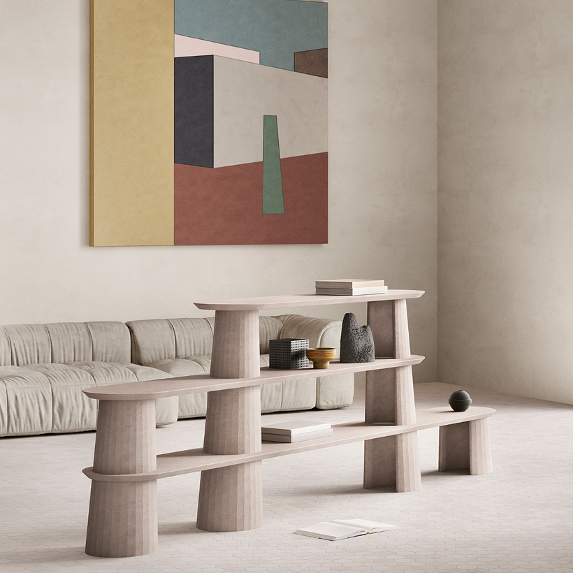 Fusto Bookshelf I e Moodboard II by Studio Irvine per Forma&Cemento